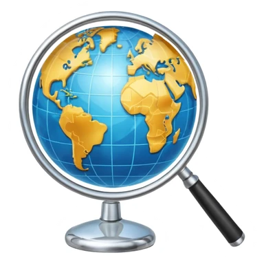 web search icon, magnifying glass over a globe, bright and simple, no text sticker