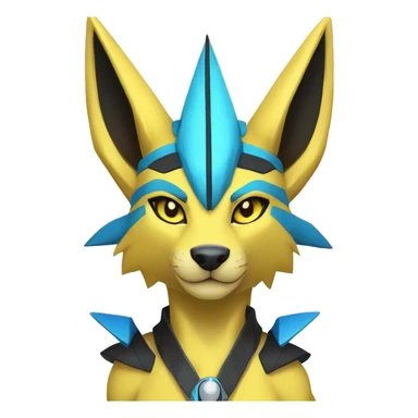 Yellow Anthro Edgy Cool Zeraora-Anubis-Jolteon-Pokémon-Fakémon with shiny blue stripes Full Body Detailed High Quality  sticker