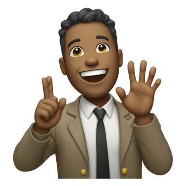 Smiling with all teeth with hand at attention  sticker