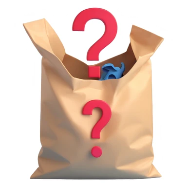 head inside a bag with a question mark sticker