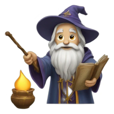 wizard reling a story by using his wand sticker