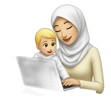 white-hijabi-woman-with-a-baby-boy-in-front-of-a-laptop sticker