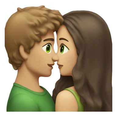 light brown hair guy with green eyes kissing girl with dark brown hair and brown eyes sticker
