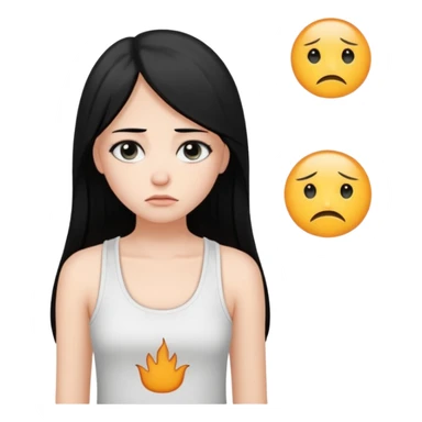 a pretty bratz fair girl with long straight black hair  with a white tank top slightly sad sticker