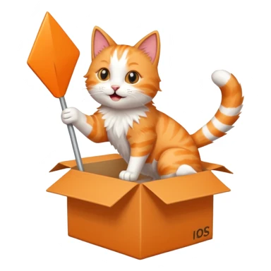 cat jumping out of a box with a white arrow showing the direction of the cat out of the box sticker
