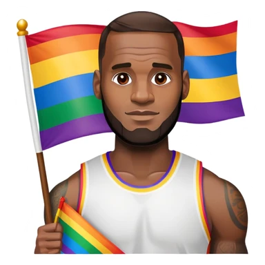 LeBron James holding a pride flag sticker