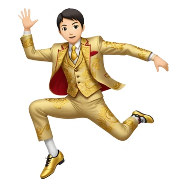 japanese yoshiro nakamatsu in crazy gold emroidered suit jumping in jumping shoes sticker