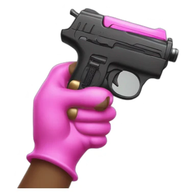 brown hand with pink nails holding large scary dark water gun sticker