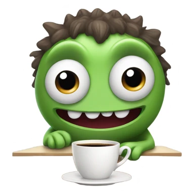 a cute monster having a coffee sticker