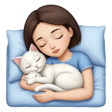 White kitty sleeping on brunette white girl short hair  sticker