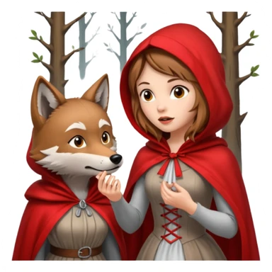 Caperucita roja hablando con el lobo en el bosque sticker