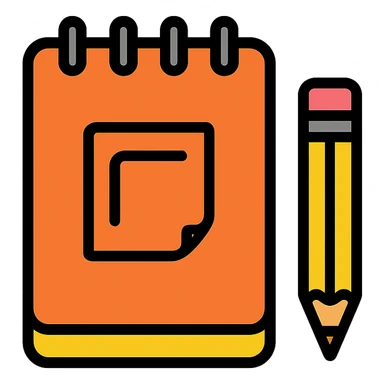 colored icon of a sketchbook with a pencil, clean and simple sticker