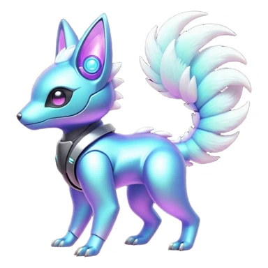 Mechanical Nebulae Pastel Hot Exotic Lush Warm Cute Adorable Colorful Shiny Iridescent Futuristic Modern Cybernetic Protogen-Vernid-Fakémon-Pokémon-creature-fusion (full body) sticker
