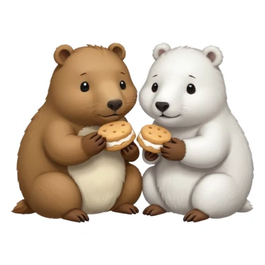 small capybara and a snow bear eating biscuits with each other sticker