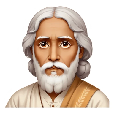 Rabindranath Tagore – Cinematic Realistic Portrait of Rabindranath Tagore, depicted with thoughtful, soulful eyes and gentle features, dressed in traditional Bengali attire with subtle artistic motifs, bathed in warm, soft lighting that evokes his poetic genius and timeless wisdom. sticker