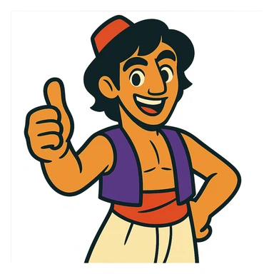 Arabian guy inspired by Aladdin, giving a thumbs up, cartoon style, cheerful sticker