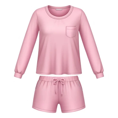  pink ozy two-piece pajama set with a soft fabric texture, long-sleeve top and pants, cute and comfy design, folded or on a hanger, pastel tones, realistic style, isolated on transp sticker