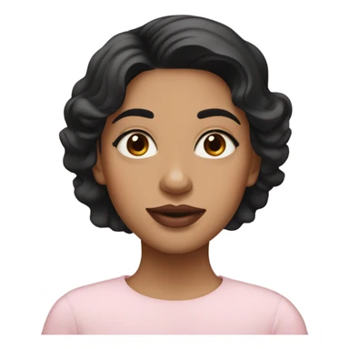 A South Asian girl with pale skin, black wavy short hair and pale pink lips sticker