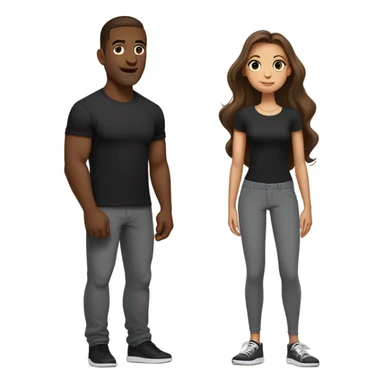 Guy with big nose and brown hair and really tall wearing black t-shirt and grey joggers and girl next to him with long brown straight hair wearing a tight black bodycon dress and makeup on  sticker