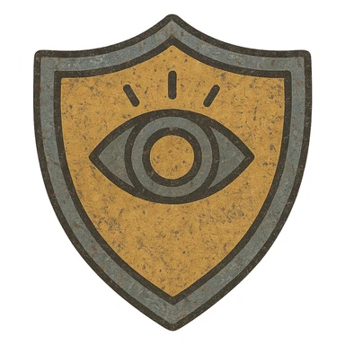 Make the shield with the Eye of Ibad look more ancient, with weathered metal, faded paint, and worn details, keeping the background transparent. sticker