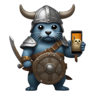 A seal dressed as a Viking holding an iPhone sticker