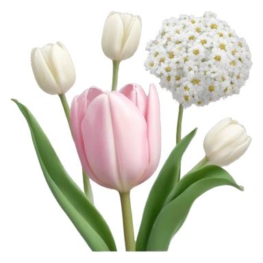 light pink tulip, baby's breath, and white chrysanthemum bouquet sticker