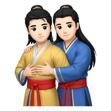 two muscled guys hugging in hanfu clothes, long hair sticker