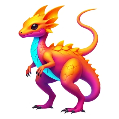 Exotic futuristic lush warm-colored neon Fakémon-Fionbri-creature sticker