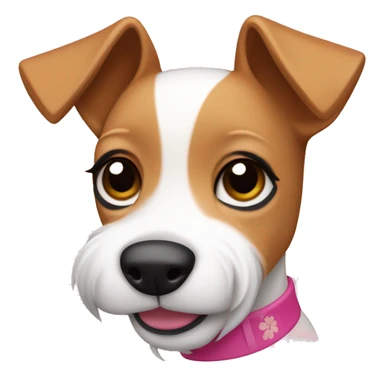 mini fox terrier with a pink collar, caramel fur, inspired by the style of “Lady and the Tramp.” White outline around it sticker