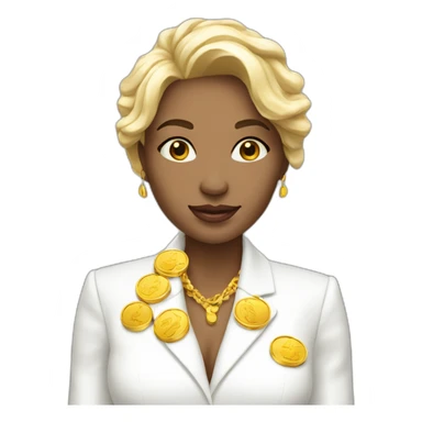 Posh-woman-with-white-suit-holding-golden-coins sticker