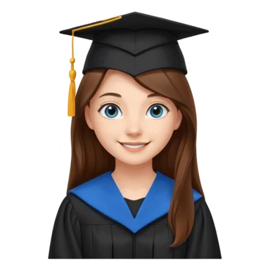 school graduation with a pretty female graduating student with long brown hair, blue eyes sticker