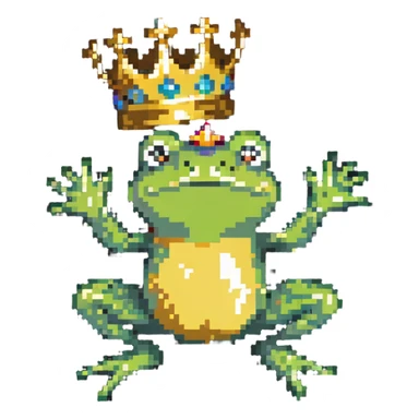 frog wearing a golden crown jumping pose sticker