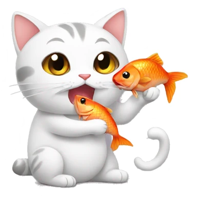 a chinese cat eating fish sticker