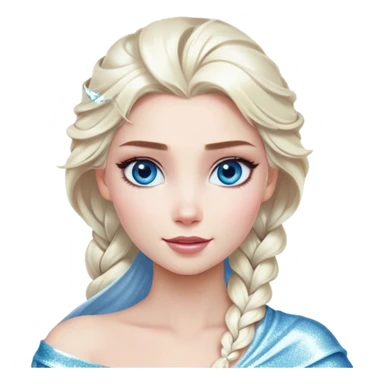 Cinematic Realistic Elsa Portrait, depicted with lifelike skin texture, soft natural lighting, and intricately detailed platinum blonde hair styled elegantly. Her striking, expressive blue eyes exude confidence and grace, complemented by a serene and regal expression. She is dressed in her signature icy attire, with shimmering fabric textures and delicate folds that catch the light beautifully. The portrait features a soft, enchanting glow with a cool, radiant finish, capturing the essence of timeless elegance in a realistic and painterly style, evoking a sense of depth and authenticity. sticker