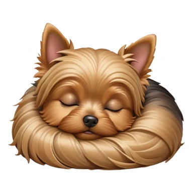 Meme-Worthy Cute Sleeping Yorkshire Terrier Portrait Emoji, Head resting gently with a peaceful, contented expression and softly closed, dreamy eyes, featuring a well-groomed, silky fur in rich hues, simplified yet irresistibly endearing, highly detailed, glowing with a gentle, drowsy radiance, high shine, exuding relaxed, heart-melting charm, styled with a soft glowing outline, capturing the essence of a sleeping Yorkshire Terrier that looks as if it could drift off into a sweet, meme-worthy slumber! sticker