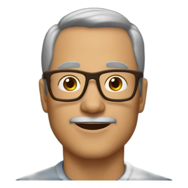 A 50 year old man with short hair brown, no beard and rectangle brown glasses sticker