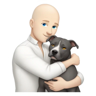 white bald man with blue eyes hugging dark grey no white pit bull sticker