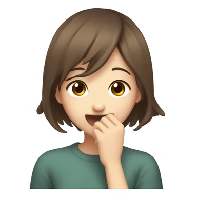 Anime style brown hair girl giggling with hand before her mouth sticker