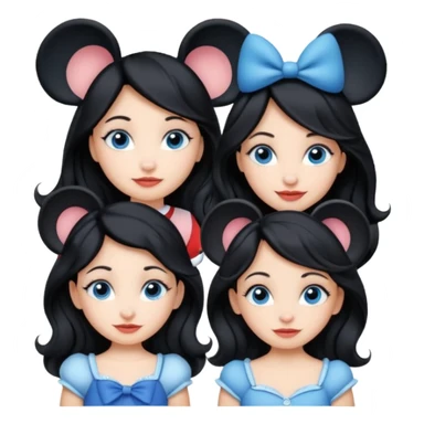 escribe el nombre Disneyland Paris y para titulo, pon a quatro chicas: una pelo corto negro, una pelo rizado largo, una pelo largo liso y la otra pelo ondulado mediano, esta con el ojos azules. Todas tienen piel carne sticker