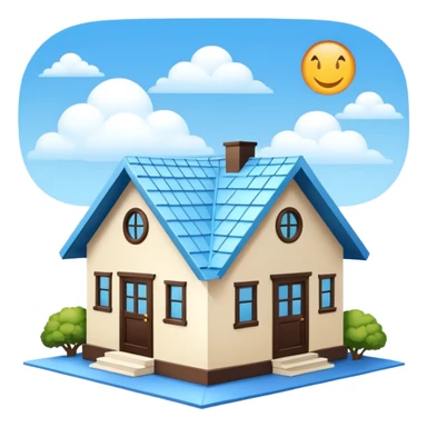 a house with a sky blue roof and white walls sticker