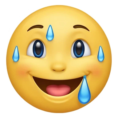Emoji, yellow round laughing face, blue tears of joy on it  sticker