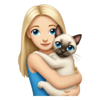 Burnette girl blue eyes hugging a Siamese cat sticker