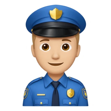 policeman emoji, blue uniform collar and badge visible, head and shoulders only, no cap/hat/headwear, flat emoji style, centered, bold outline, minimal detail, plain background sticker