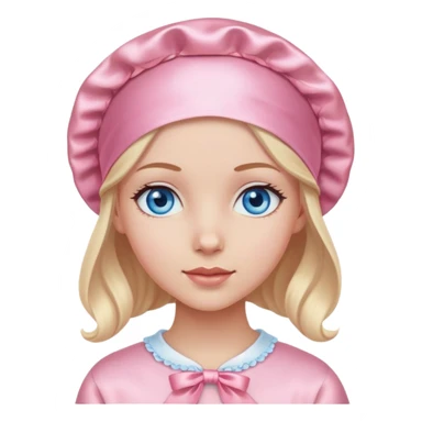 white girl with blue eyes and a pink satin bonnet sticker