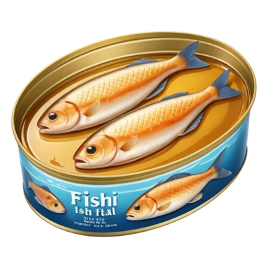 oval metal tin slightly open revealing firm light brown fish fillets packed in oil with soft sheen and visible grain shallow can with rolled edge typical of preserved fish packaging no fork herbs or label just opened tin and fish soft lighting subtle shadows emoji scale sticker