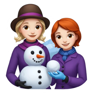 Virginia Poe and Maria Clemm building a snowman sticker