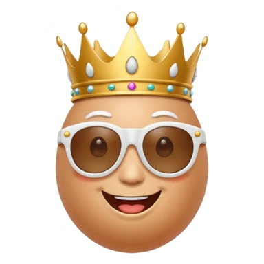 a funny, proud cartoon-style egg character wearing sunglasses and a small crown, solid orange background. sticker