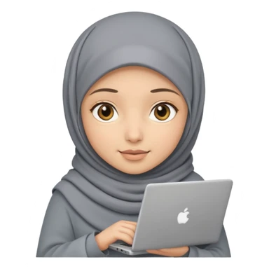 A girl wearing a gray hijab and with hazel eyes is carrying a laptop, not a laptop, just a regular laptop. Not mat bock  sticker