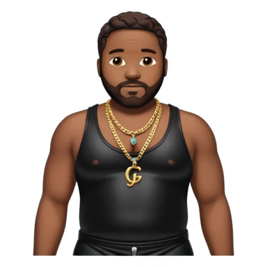 Gerald Levert with dark brown hair, latex black baggy pants, shirtless with necklace sticker