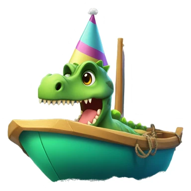 Dinosaur on a boat with a birthday hat sticker